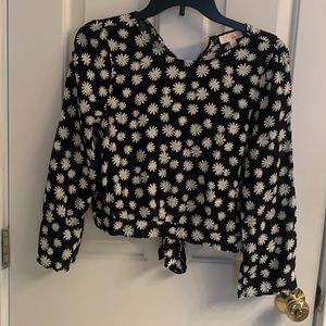 GB Girls Black Floral Design Long Sleeve Top
